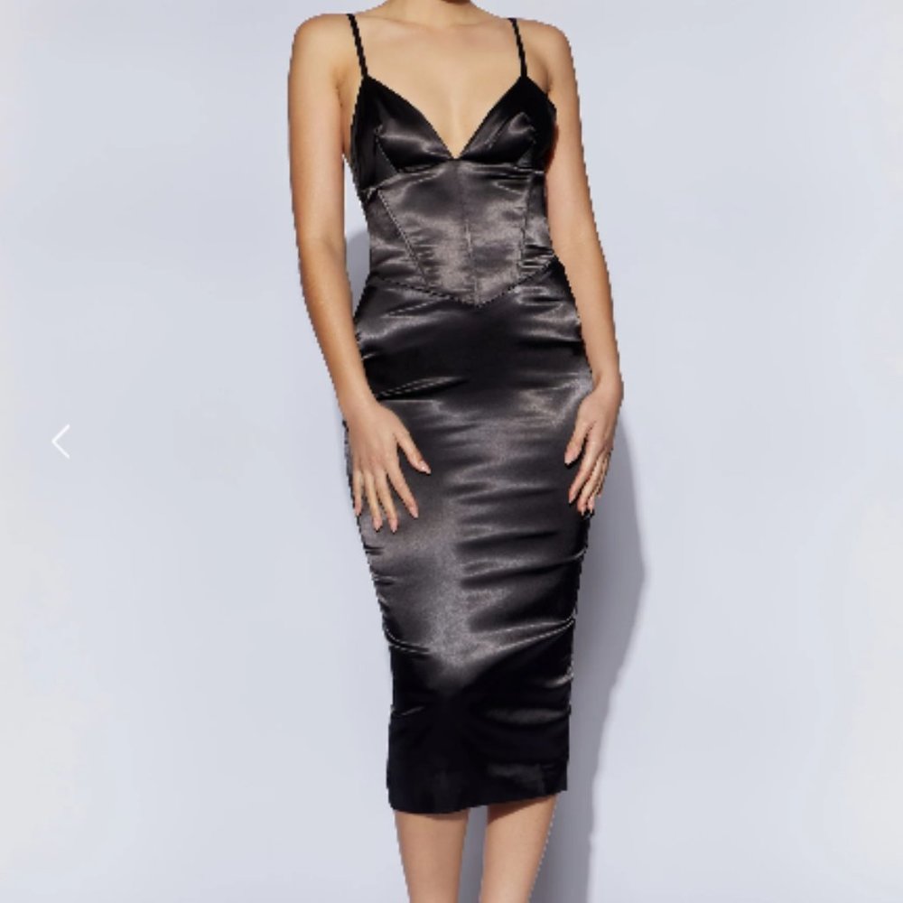 Meshki Black Satin Midi Dress - Picture 7 of 16